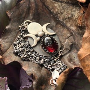 Garnet Sterling Silver Triple Moon Goddess Pendant